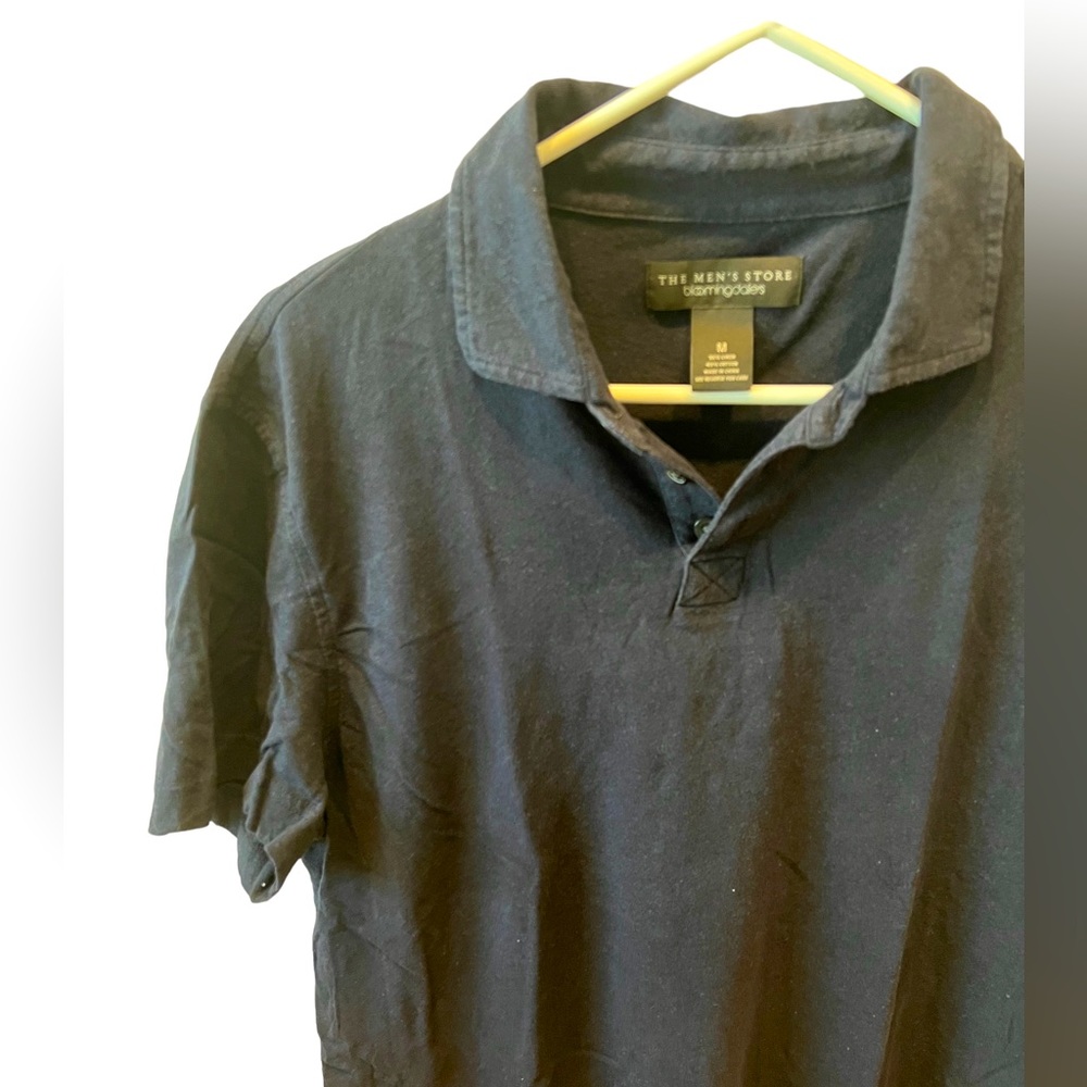 The Men’s Store at Bloomingdales Navy Linen Cotton Blend Polo Shirt - Picture 3 of 5